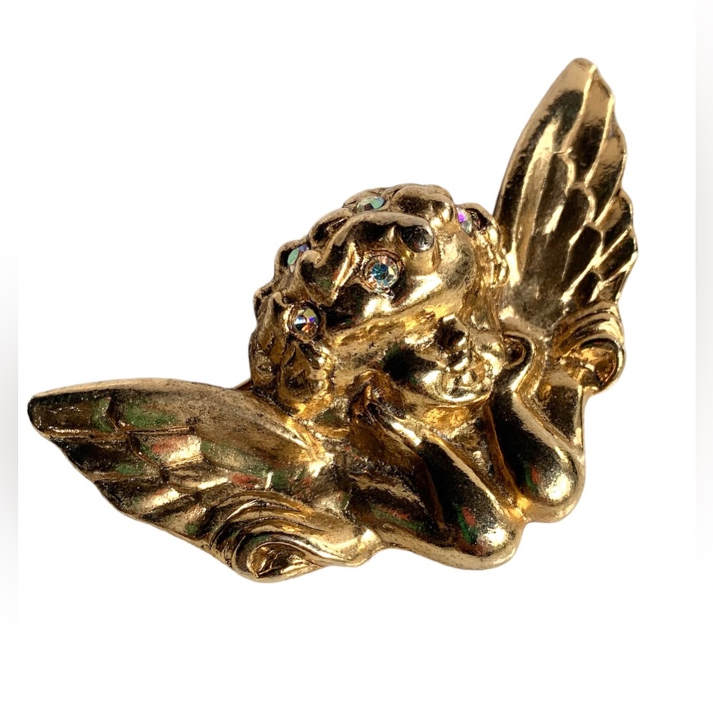 FIORUCCI 1980s LARGE ANGEL CHERUB VINTAGE BROOCH PIN SUBSTANTIAL JEWEL